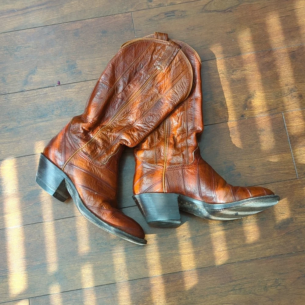 Vintage Hondo Brown Boots Exotic Eel Skin Woman's 7 - Picture 2 of 8
